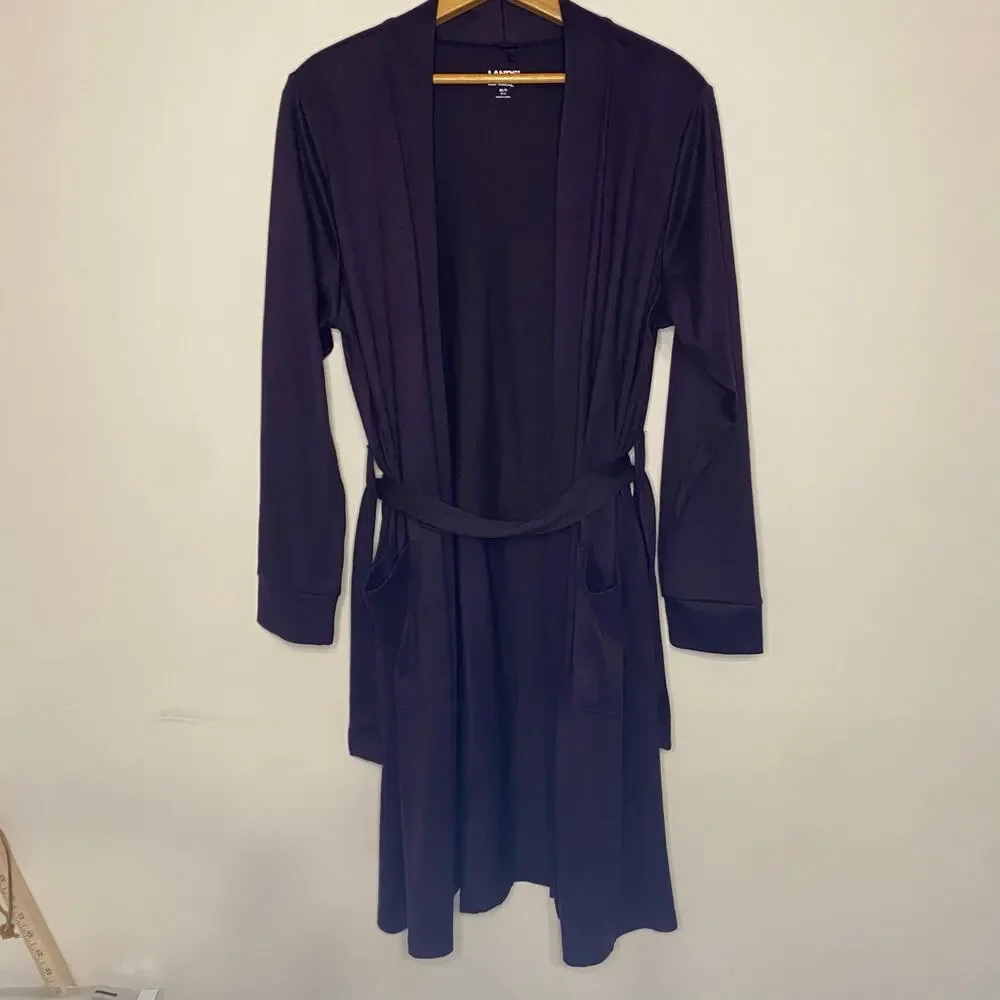 Lands End Supima Cotton Purple Long Robe Womens Soft Sleepwear‎ Medium Petite